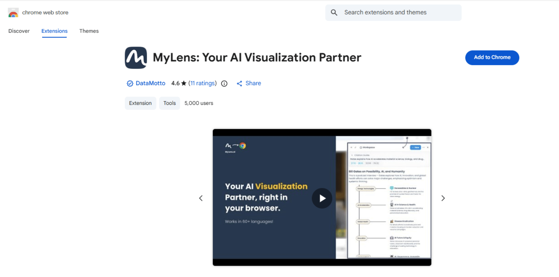 Screenshot of the Mylens Chrome extension