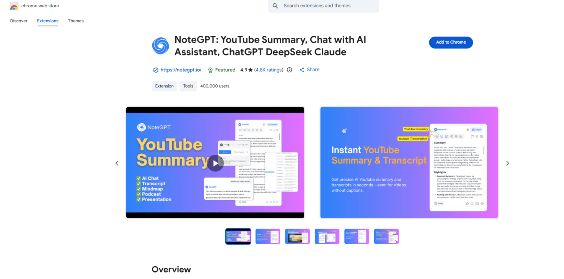 Screenshot of the Notegpt Chrome extension