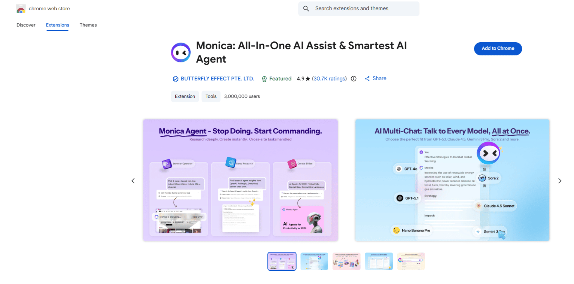 Screenshot of the Monica Chrome extension