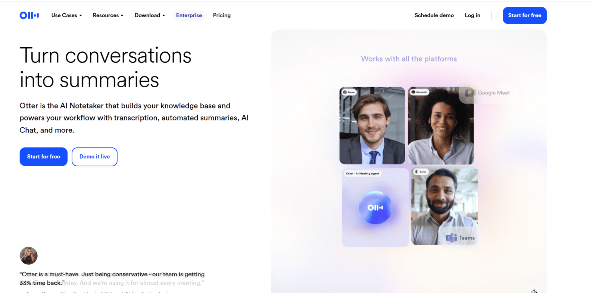 Otter ai’s audio Summarizer screenshot