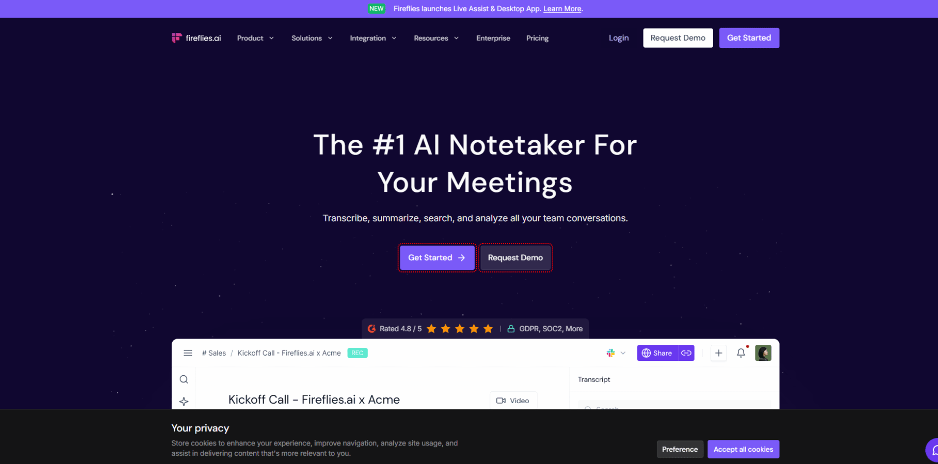 Fireflies’s audio Summarizer screenshot