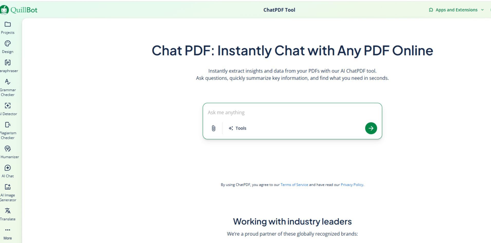 QuillBot's PDF Summarize screenshot