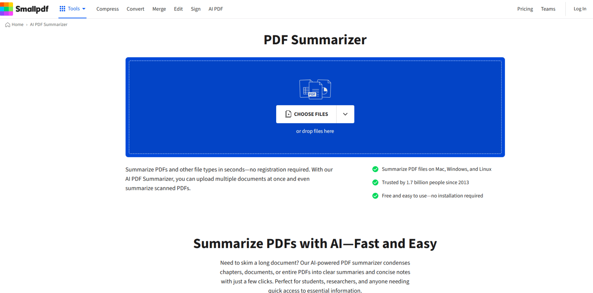 Smallpdf's PDF Summarize screenshot