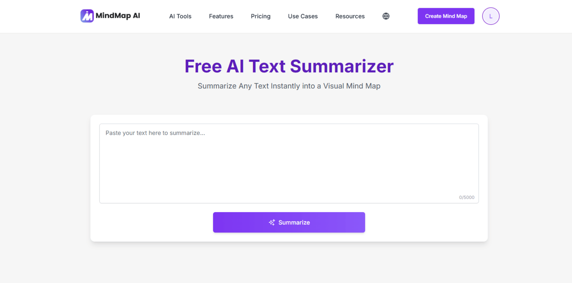 Mindmap ai's text Summarizer screenshot